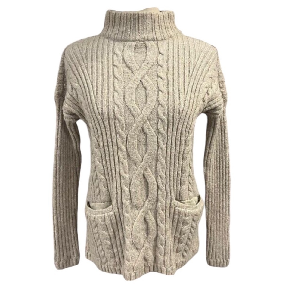ABERCROMBIE & FITCH cable knit fisherman women's oat Mock Neck Sweater SZ Small